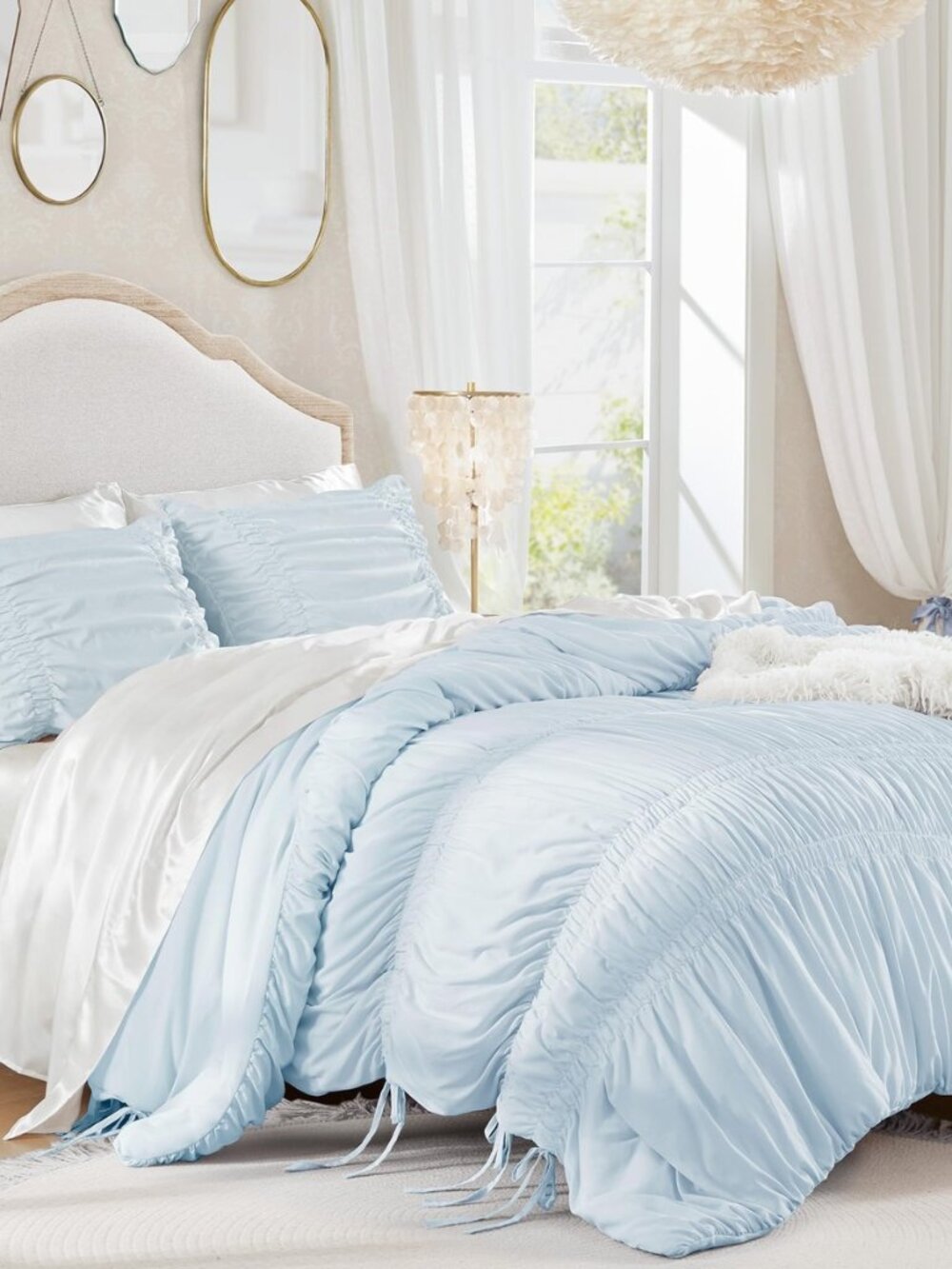 Ruched Shabby Chic Blue Full/Queen Comforter Set, 3pc
